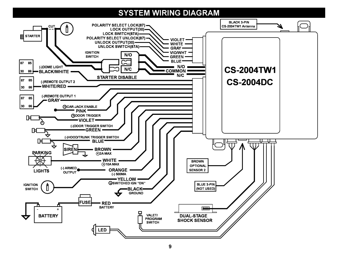 Crimestopper Security Products manual System Wiring Diagram, CS-2004TW1 CS-2004DC 