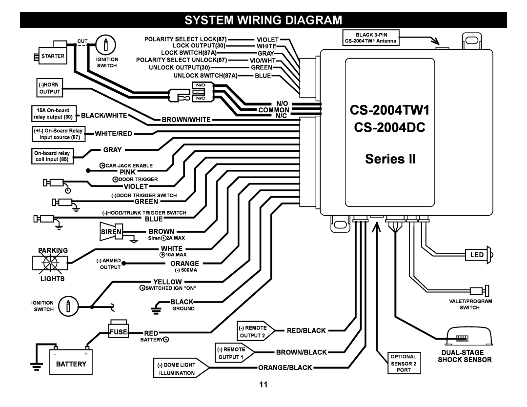 Crimestopper Security Products CS-2004DC II operating instructions System Wiring Diagram, CS-2004TW1 CS-2004DC, Series 