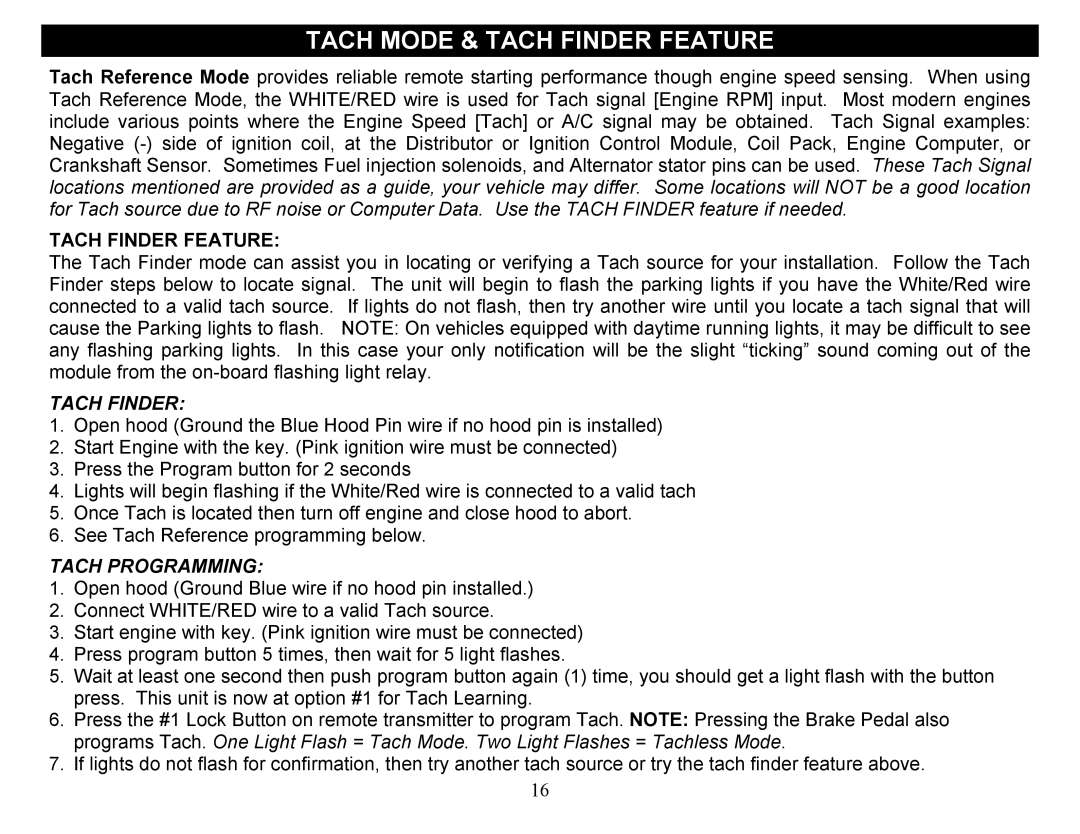 Crimestopper Security Products CS-2012DP-TW1 manual Tach Mode & Tach Finder Feature, Tach Programming 