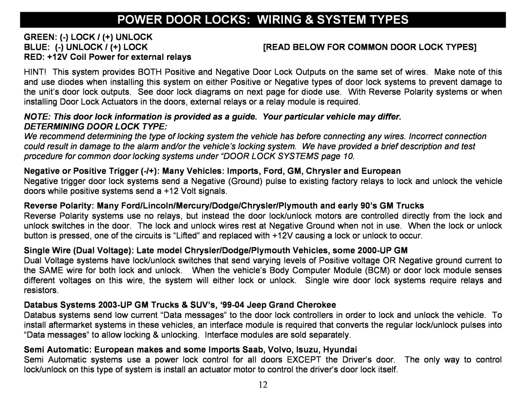 Crimestopper Security Products CS-2012DP-TW1 manual Power Door Locks Wiring & System Types, Determining Door Lock Type 