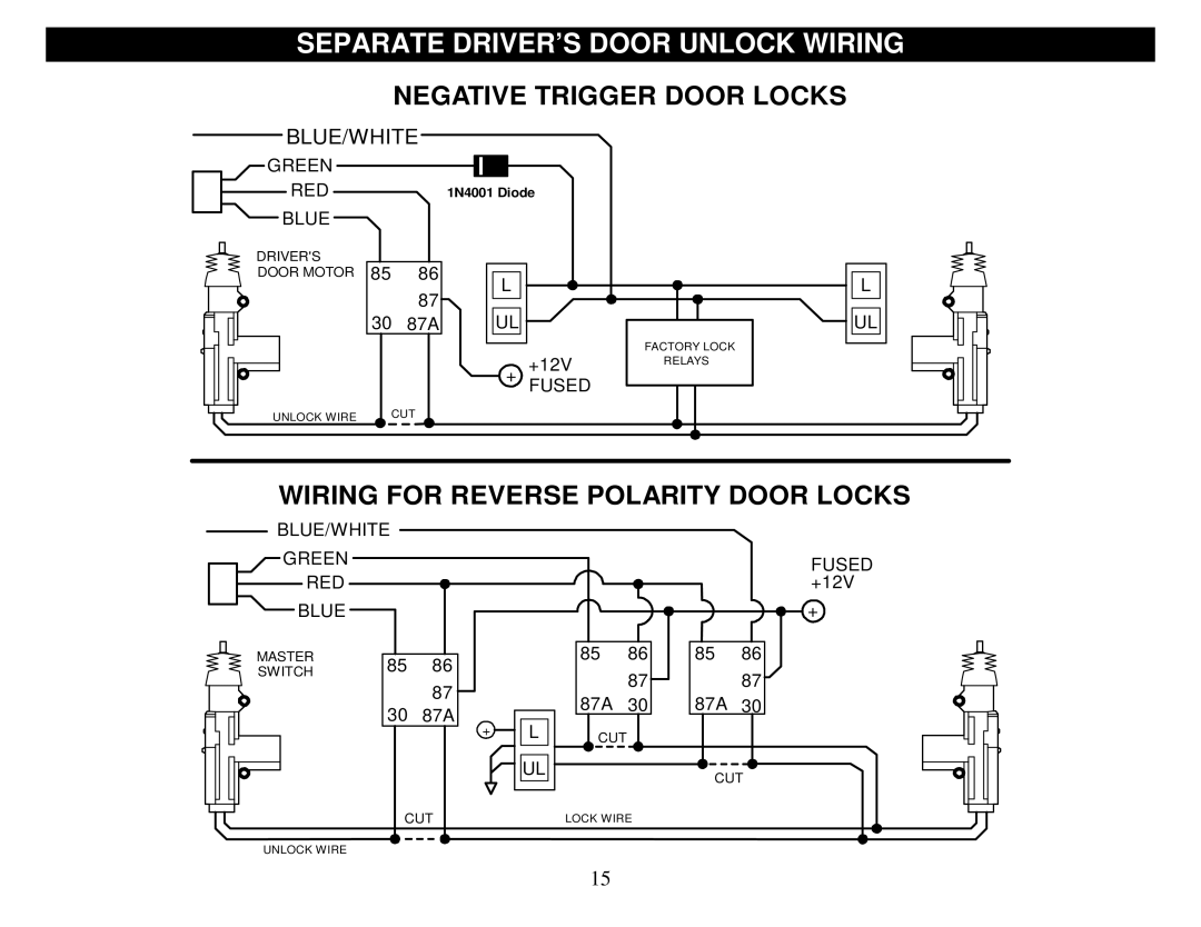 Crimestopper Security Products CS-2900DP-FM, CS2016 Dpfm Separate DRIVER’S Door Unlock Wiring, Negative Trigger Door Locks 