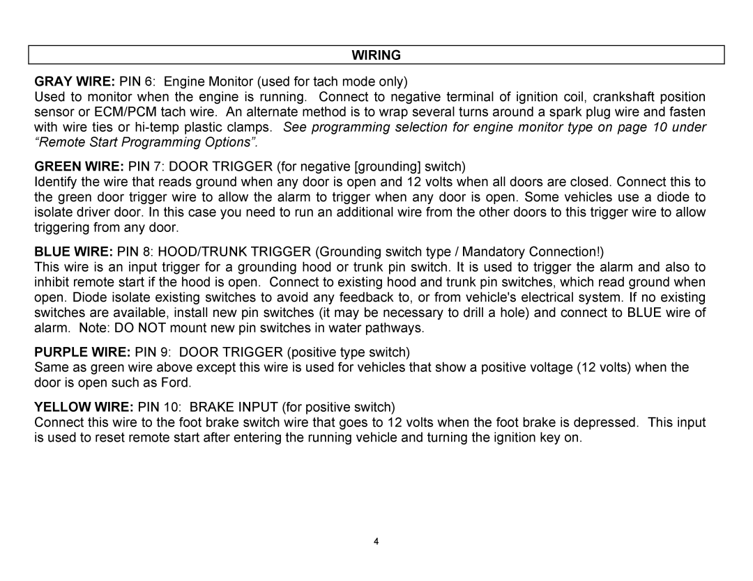 Crimestopper Security Products CS-9704 manual Wiring 