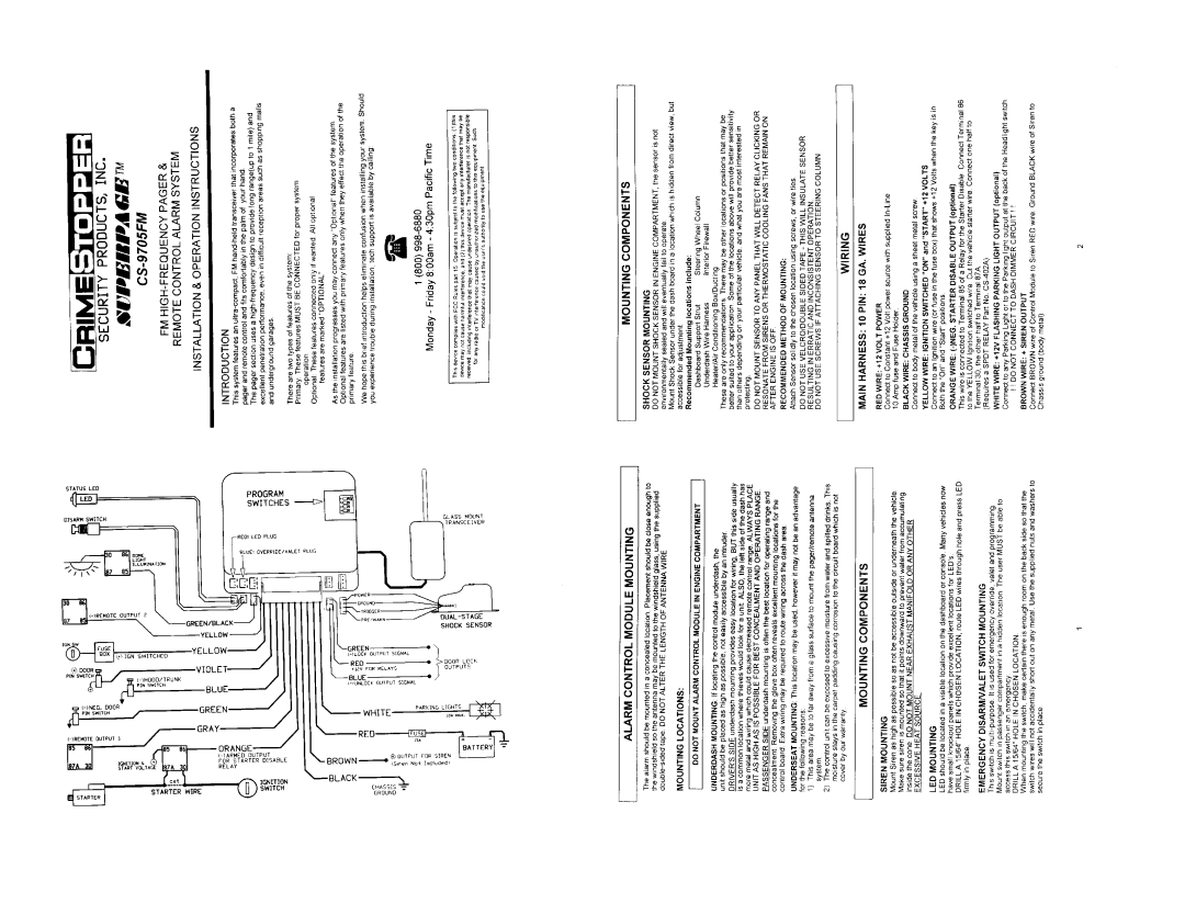 Crimestopper Security Products CS-9705 manual 