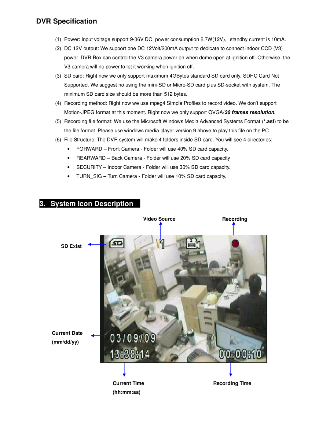 Crimestopper Security Products user manual DVR Specification, System Icon Description 