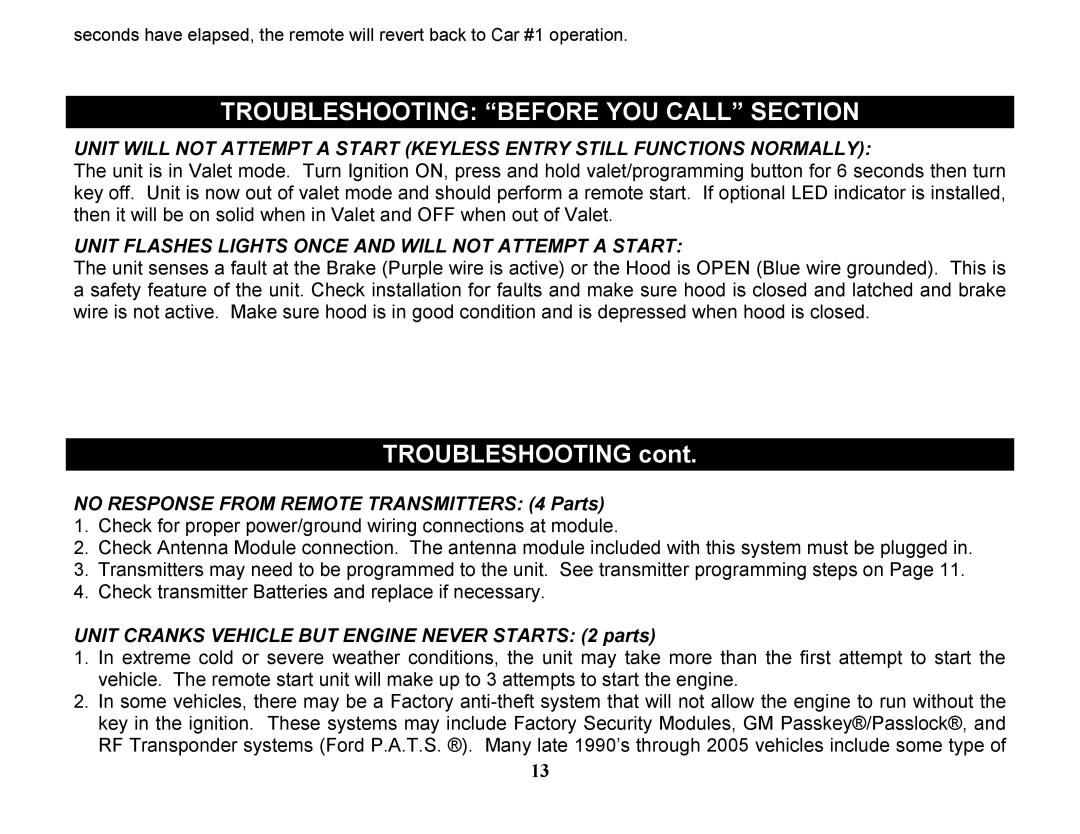 Crimestopper Security Products EZ-55DP, EZ-45DP operating instructions Troubleshooting Before YOU Call Section 