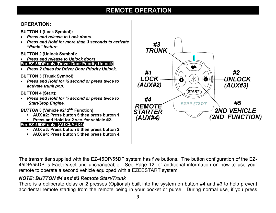 Crimestopper Security Products EZ-55DP, EZ-45DP operating instructions Remote Operation 