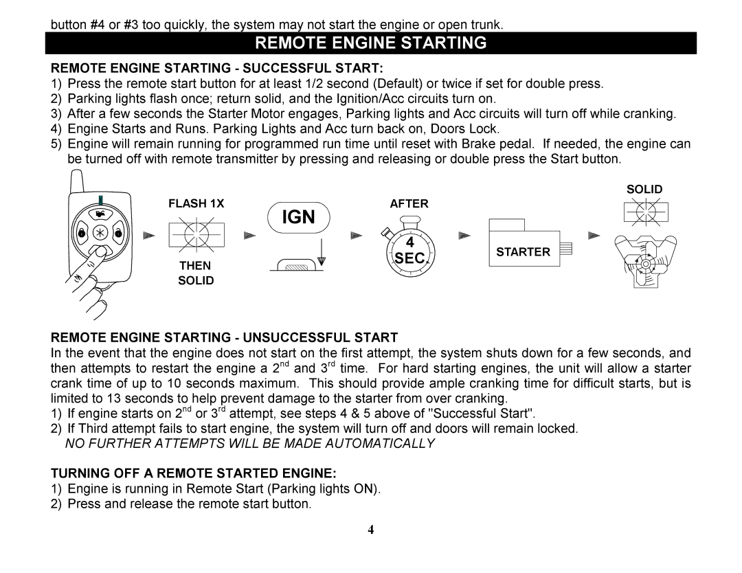 Crimestopper Security Products EZ-45DP Remote Engine Starting Successful Start, Turning OFF a Remote Started Engine 
