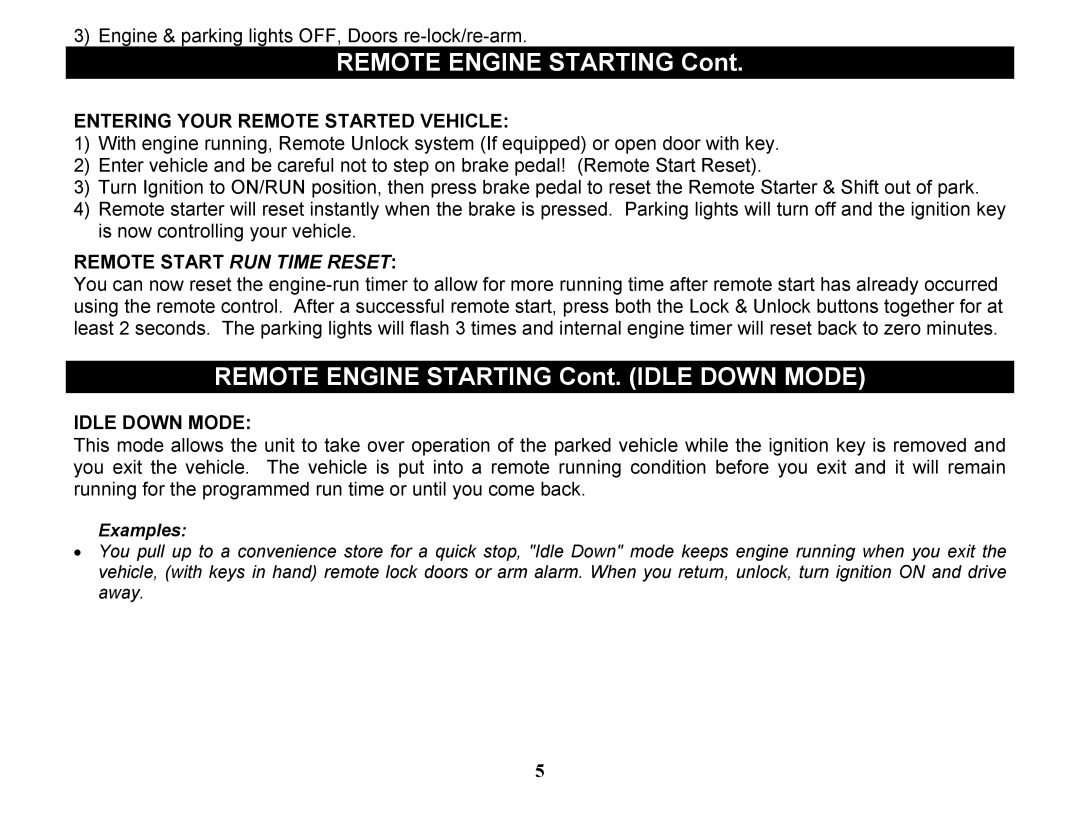 Crimestopper Security Products EZ-55DP Remote Engine Starting Cont. Idle Down Mode, Remote Start RUN Time Reset 