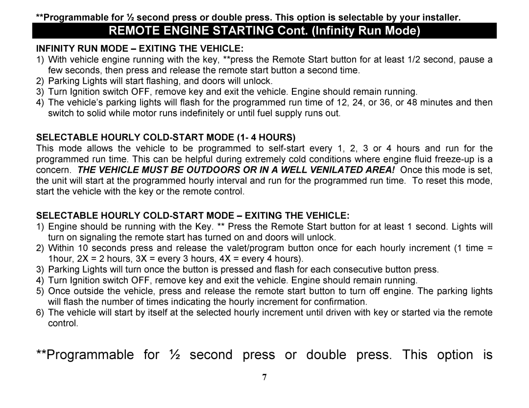 Crimestopper Security Products EZ-55DP, EZ-45DP operating instructions Remote Engine Starting Cont. Infinity Run Mode 