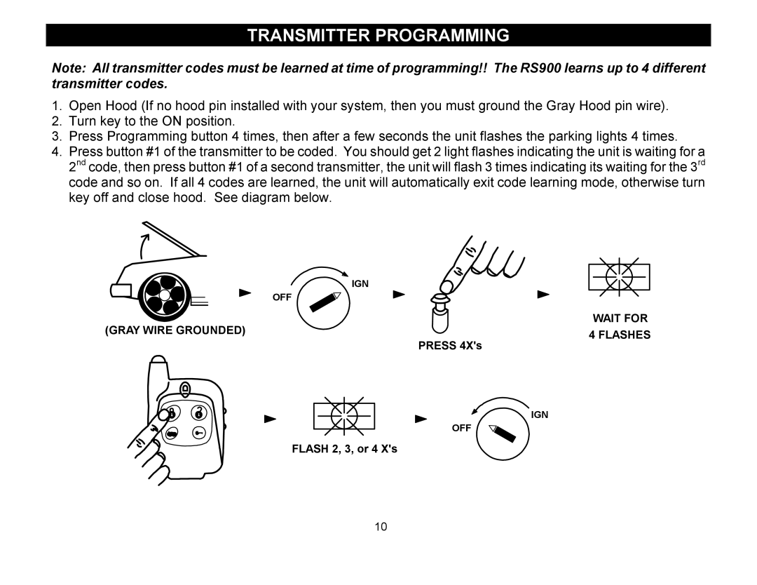 Crimestopper Security Products RS-900 manual Transmitter Programming 