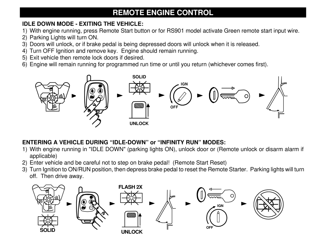 Crimestopper Security Products RS900ER, RS-901 operating instructions Idle Down Mode Exiting the Vehicle 