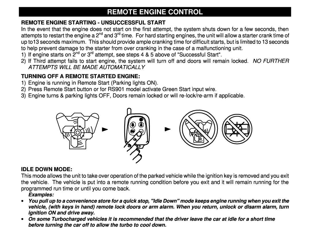 Crimestopper Security Products RS-901 Remote Engine Starting - Unsuccessful Start, Turning Off A Remote Started Engine 
