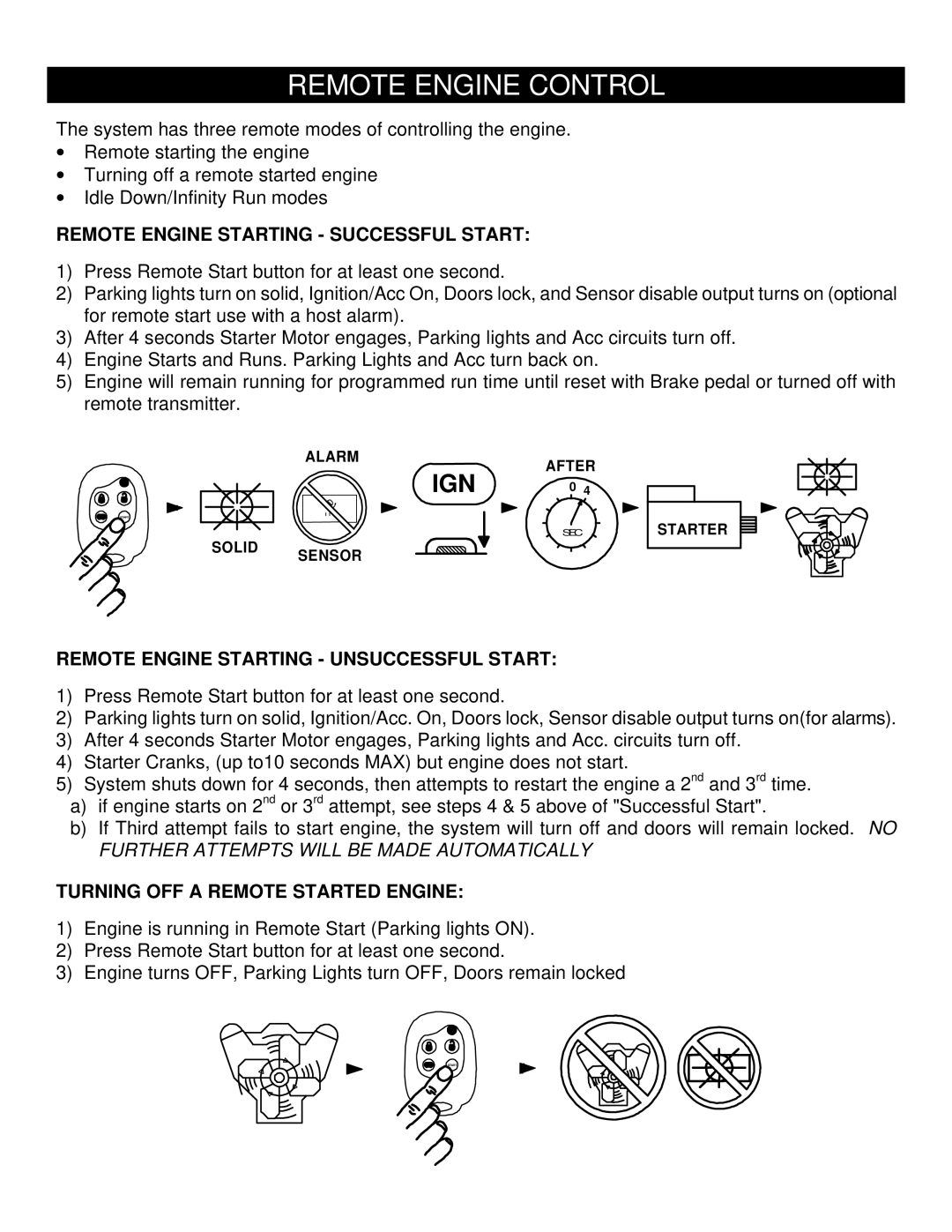 Crimestopper Security Products RS900ER manual Remote Engine Control, Remote Engine Starting Successful Start 