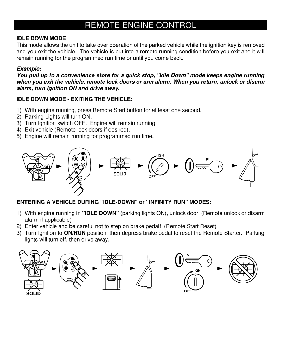 Crimestopper Security Products RS900ER manual Idle Down Mode Exiting the Vehicle 