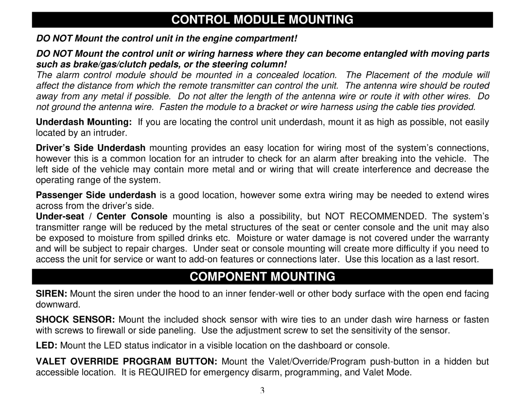 Crimestopper Security Products SP-100 operating instructions Control Module Mounting, Component Mounting 