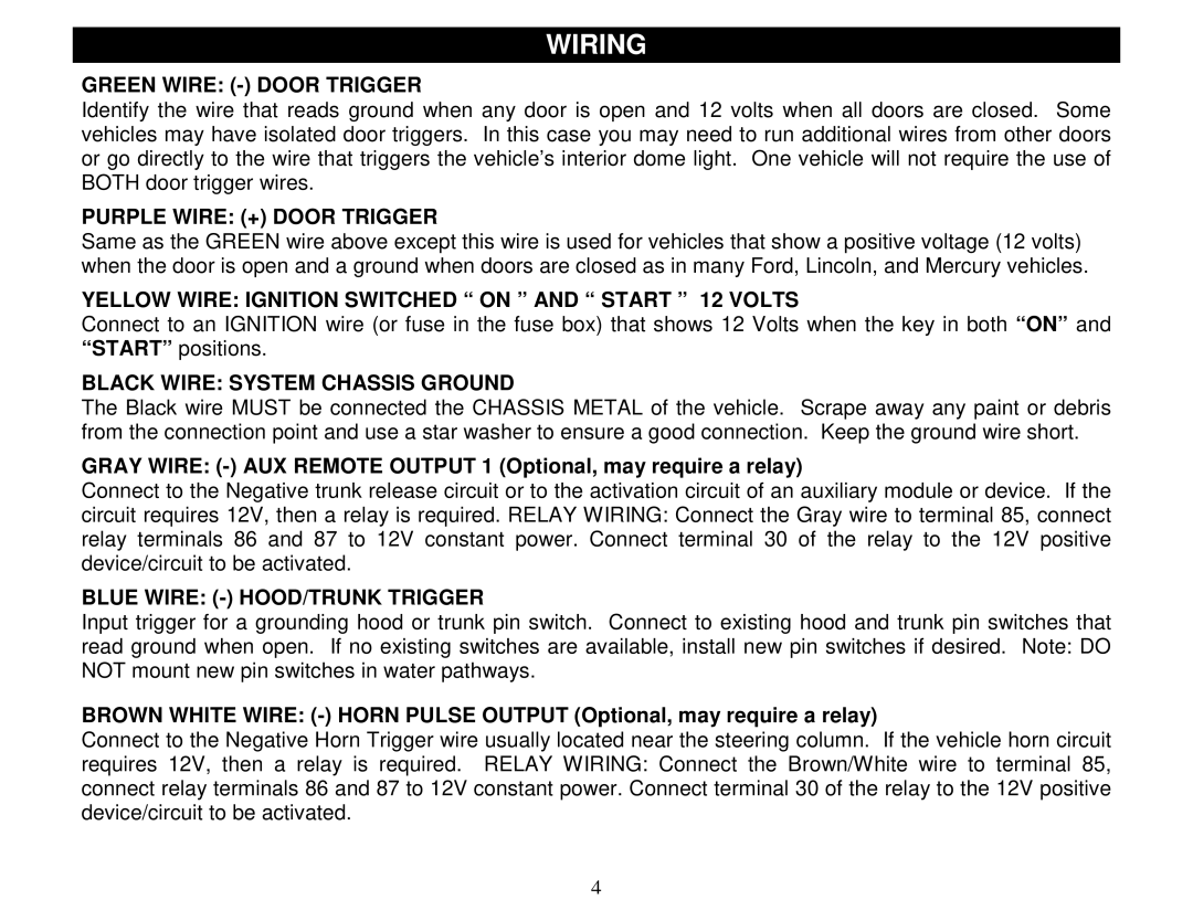 Crimestopper Security Products SP-100 operating instructions Wiring 