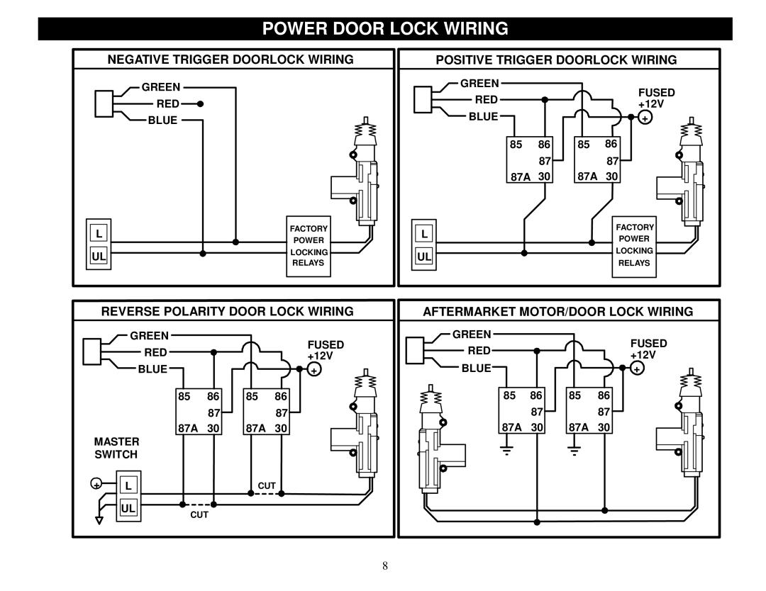 Crimestopper Security Products SP-200 installation instructions Negative Trigger Doorlock Wiring 