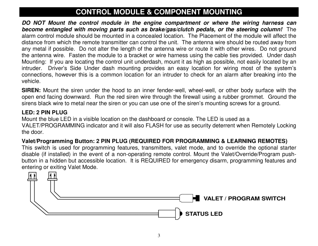 Crimestopper Security Products SP-300 installation instructions Control Module & Component Mounting, LED 2 PIN Plug 