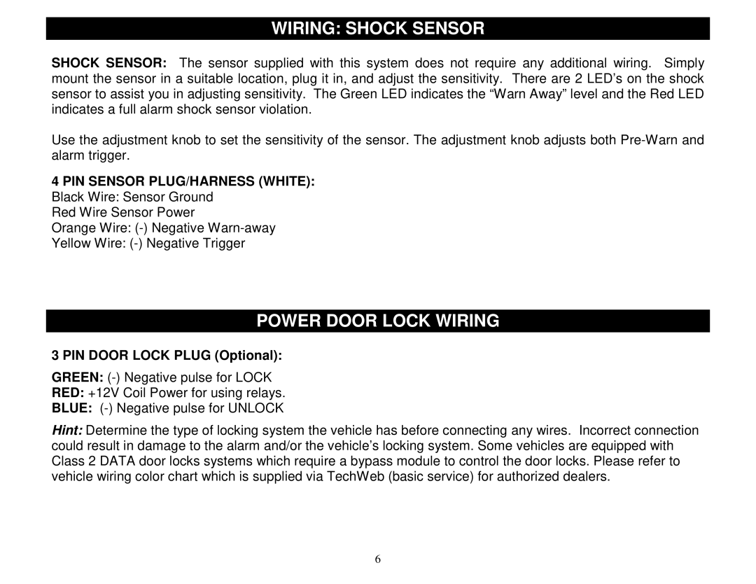 Crimestopper Security Products SP-300 Wiring Shock Sensor, Power Door Lock Wiring, PIN Sensor PLUG/HARNESS White 