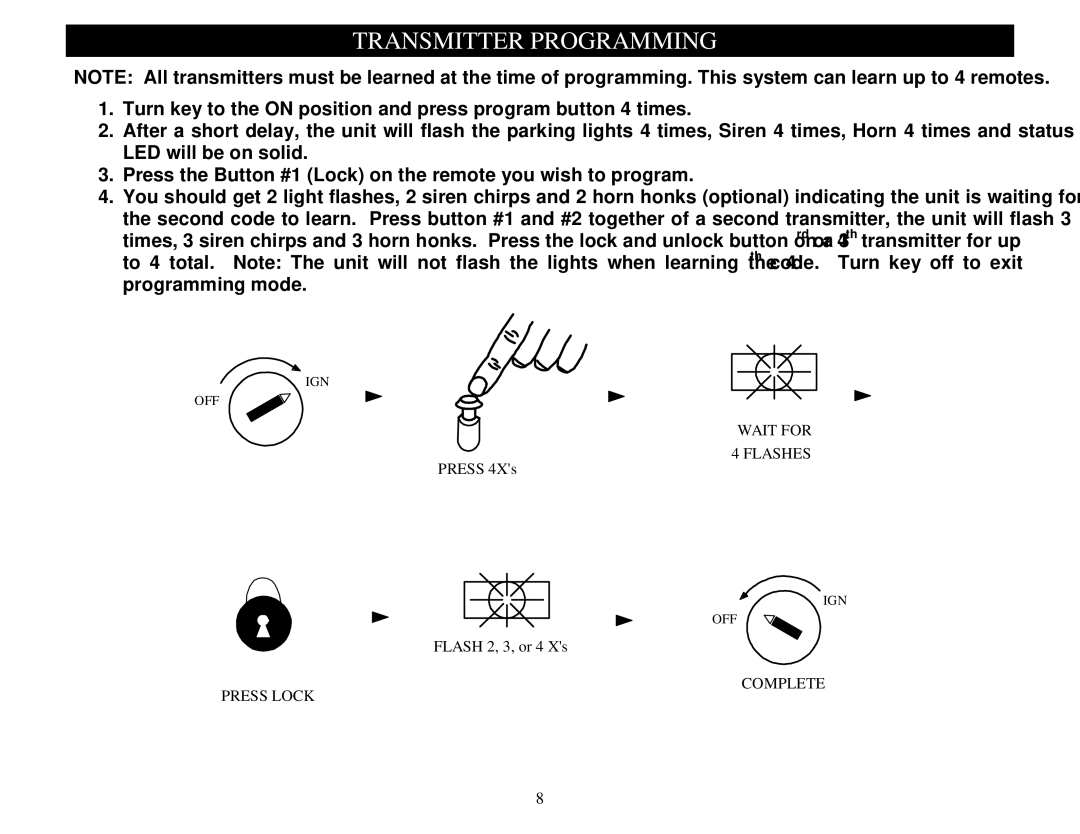 Crimestopper Security Products SP-300 installation instructions Transmitter Programming 