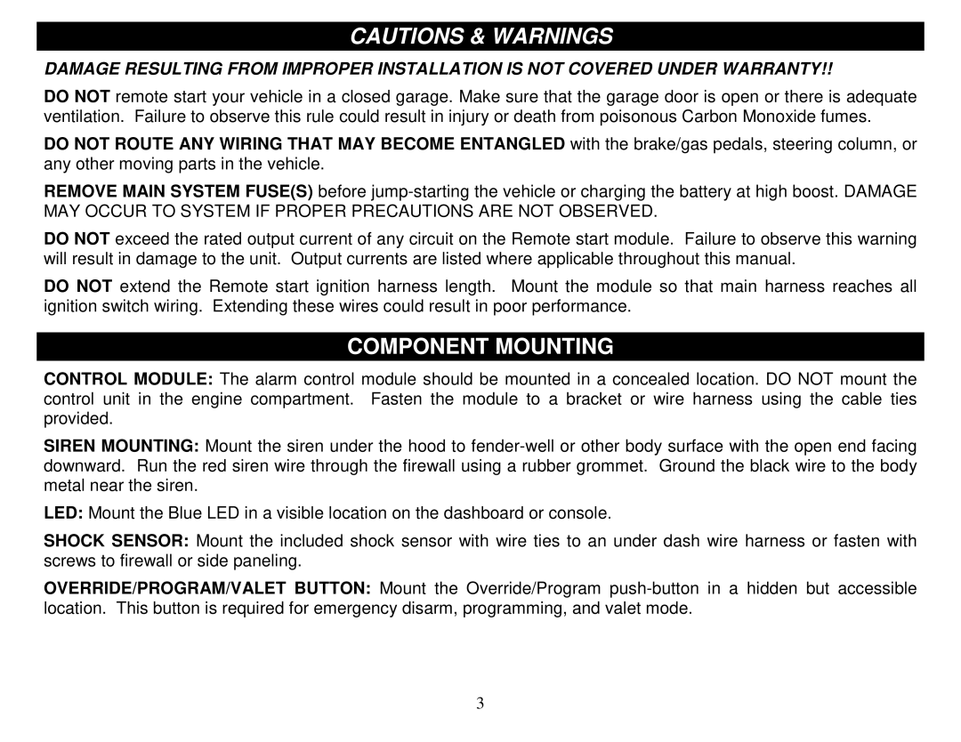 Crimestopper Security Products SP-500 manual Component Mounting 