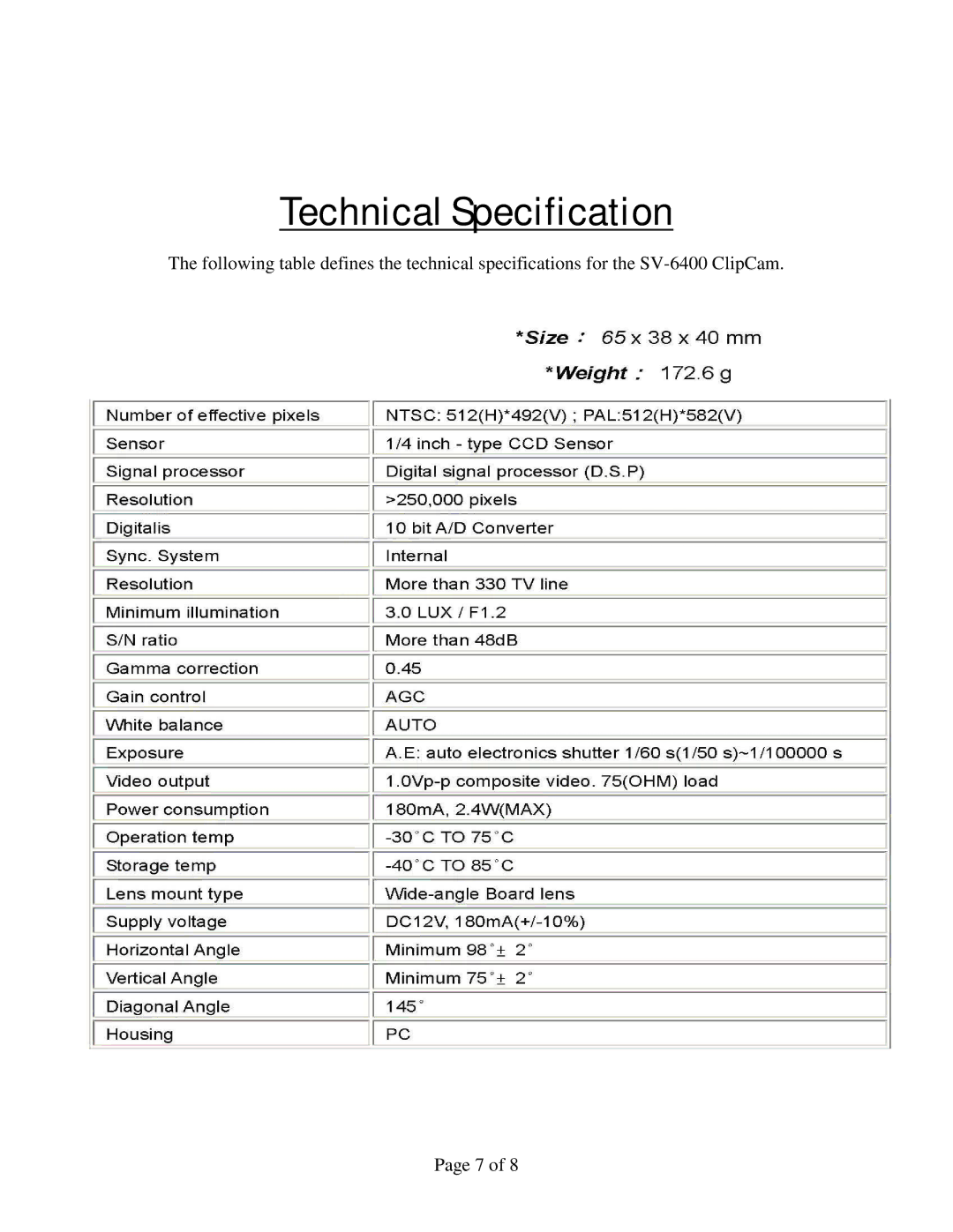 Crimestopper Security Products SV-6400 installation manual Technical Specification 