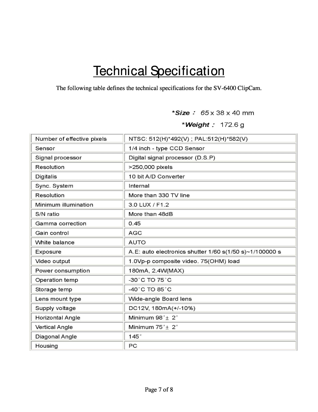 Crimestopper Security Products SV-6400 installation manual Technical Specification, Page 7 of 