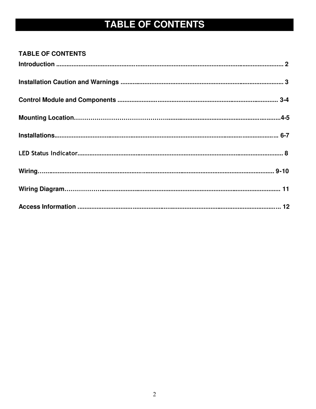 Crimestopper Security Products TN-4004, TN-4003 installation instructions Table of Contents 