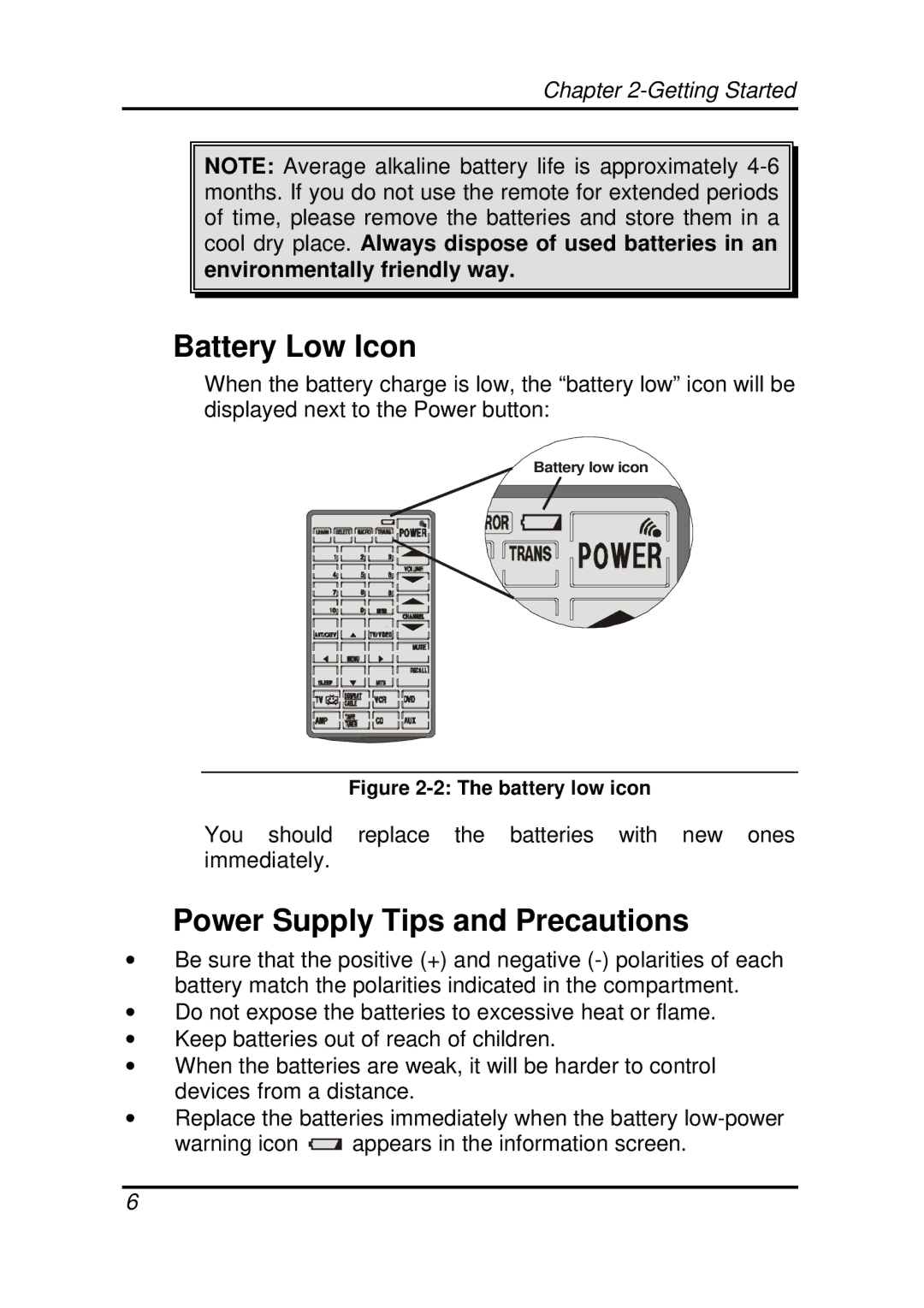 Crisp Solutions UC-515 manual Battery Low Icon, Power Supply Tips and Precautions 