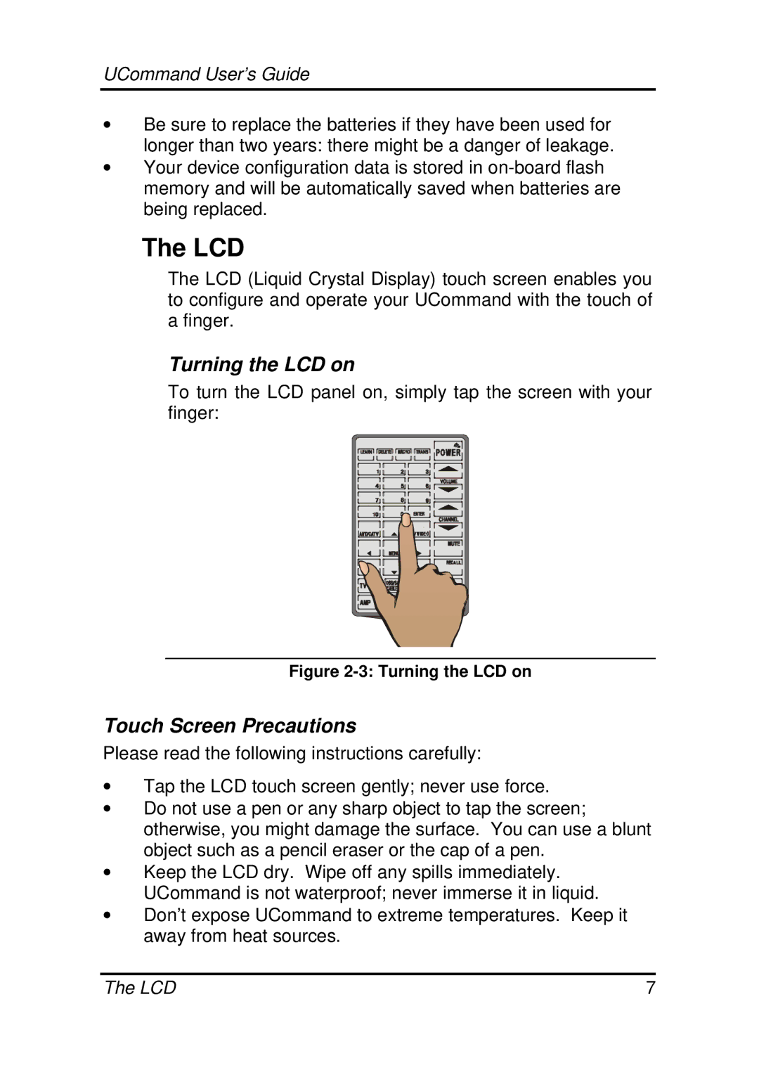 Crisp Solutions UC-515 manual Lcd, Touch Screen Precautions 