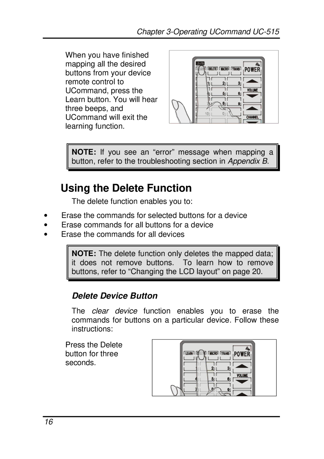 Crisp Solutions UC-515 manual Using the Delete Function, Delete Device Button 