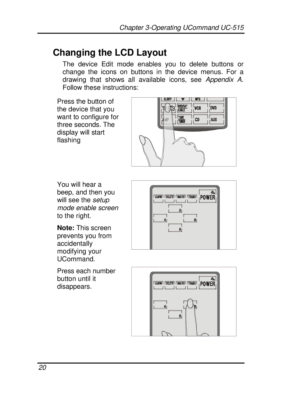 Crisp Solutions UC-515 manual Changing the LCD Layout 