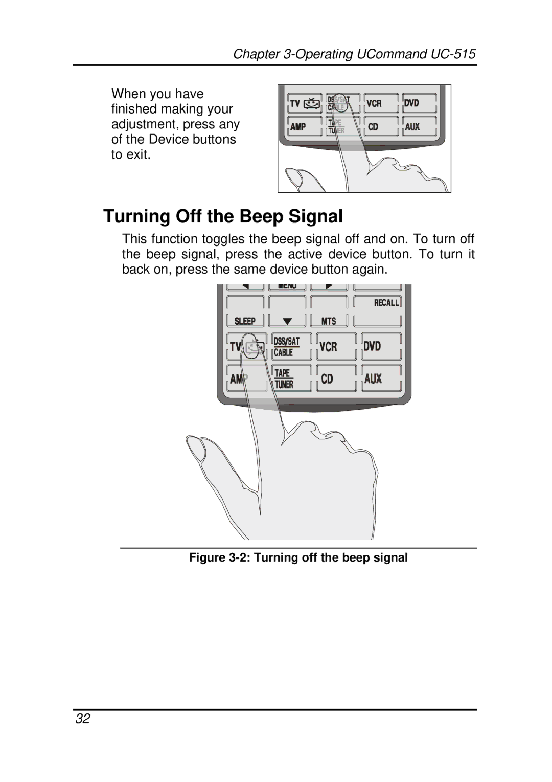 Crisp Solutions UC-515 manual Turning Off the Beep Signal, Turning off the beep signal 