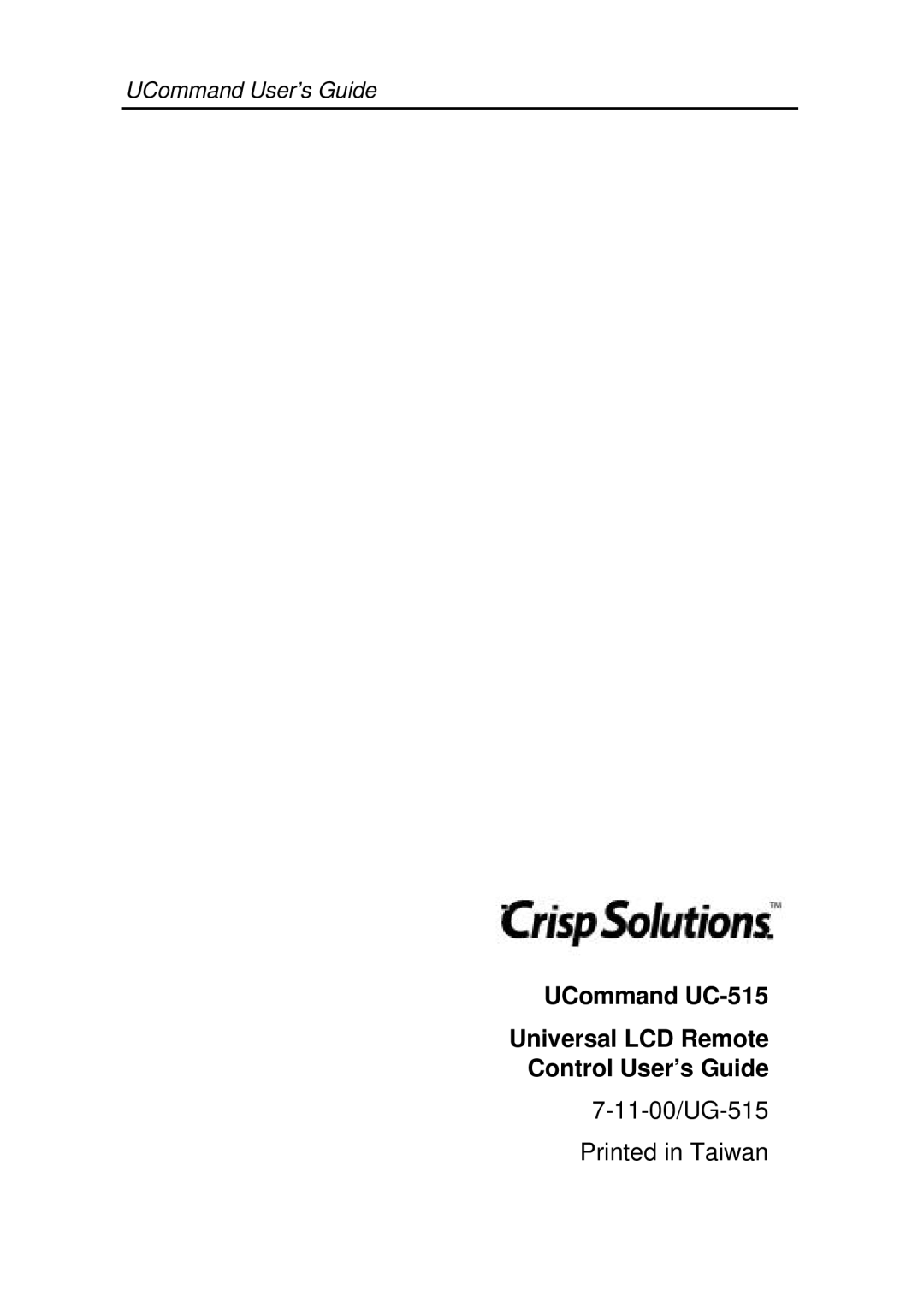 Crisp Solutions manual UCommand UC-515 