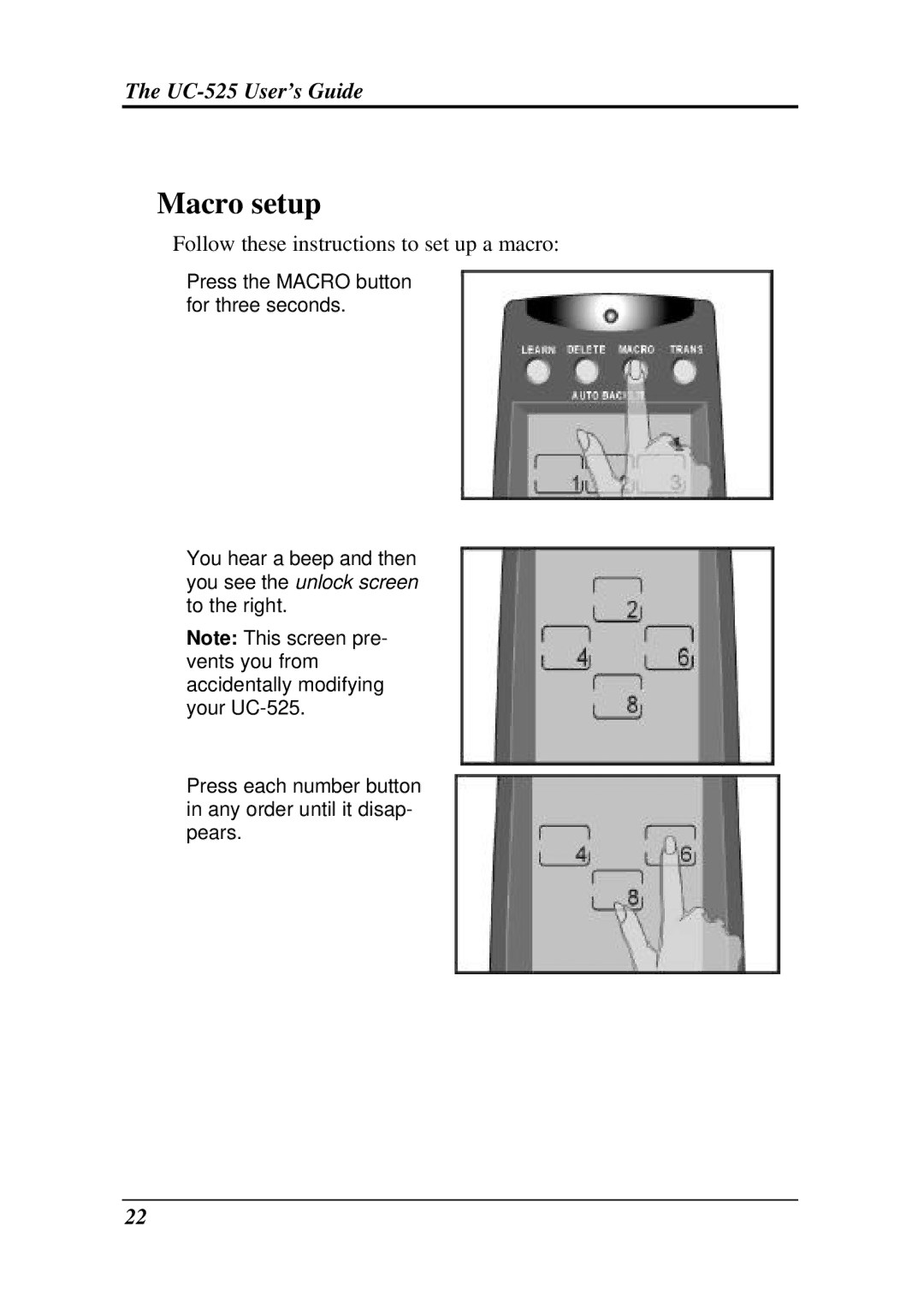 Crisp Solutions UCommand-525 manual Macro setup 