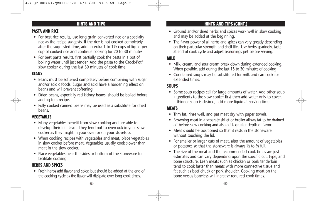 Crock-Pot 126670-08 warranty Hints and Tips 