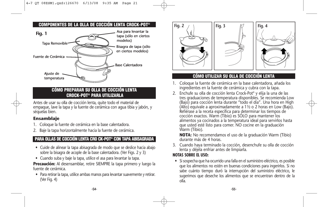 Crock-Pot 126670-08 Componentes De La Olla De Cocción Lenta Crock-Pot, Cómo Utilizar Su Olla De Cocción Lenta, Ensamblaje 