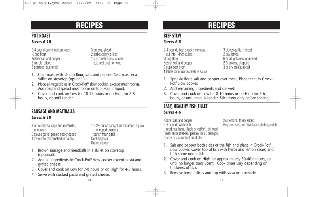 Crock-Pot Classic 4-7 Quart warranty POT Roast, Sausage and Meatballs, Beef Stew, EASY, Healthy Fish Fillet 