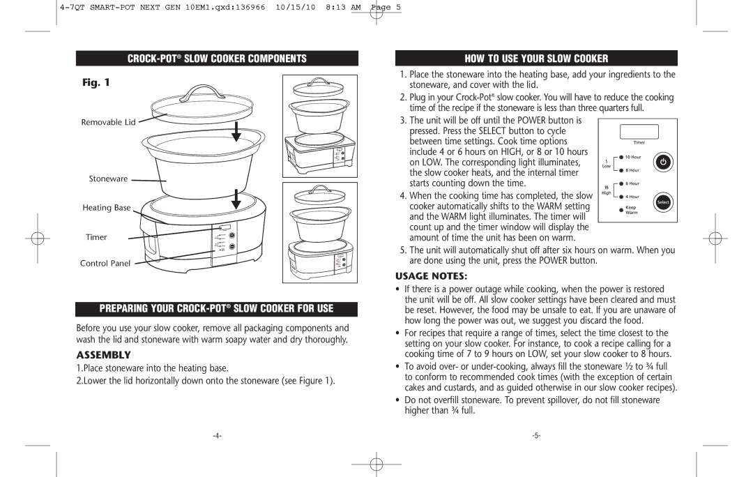 Crock-Pot Designer Series 4-7 Quart CROCK-POTSLOW Cooker Components, Preparing Your CROCK-POTSLOW Cooker for USE, Assembly 