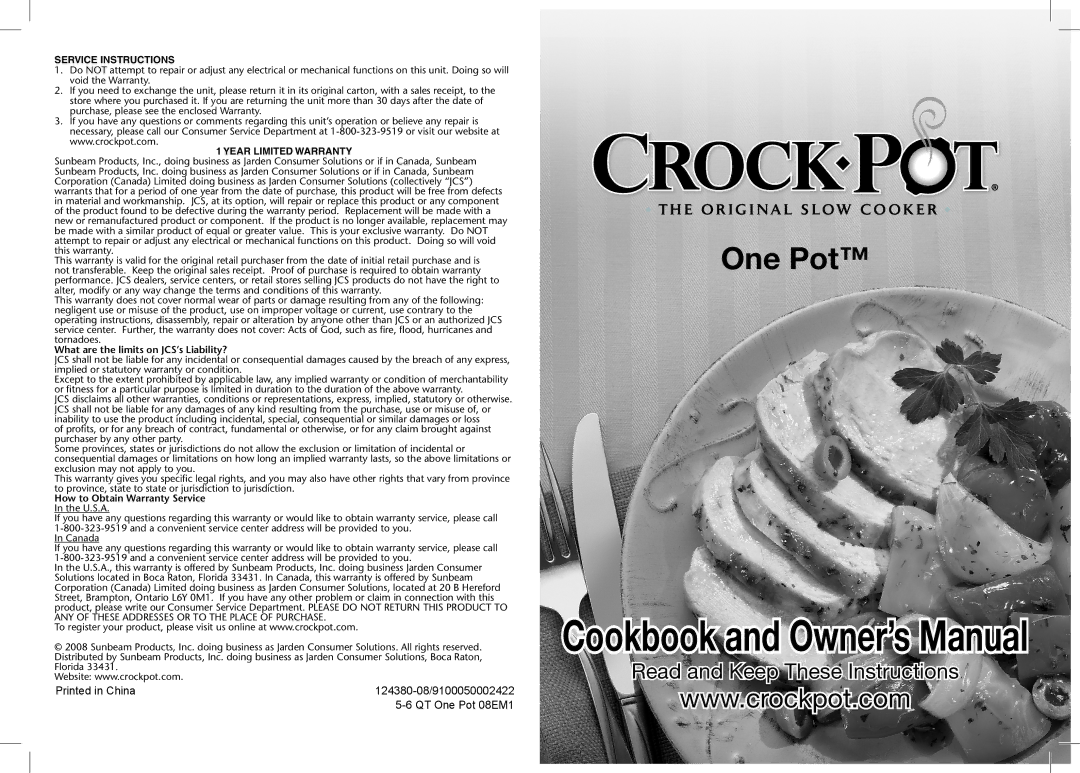 Crock-Pot OnePot manual One Pot 