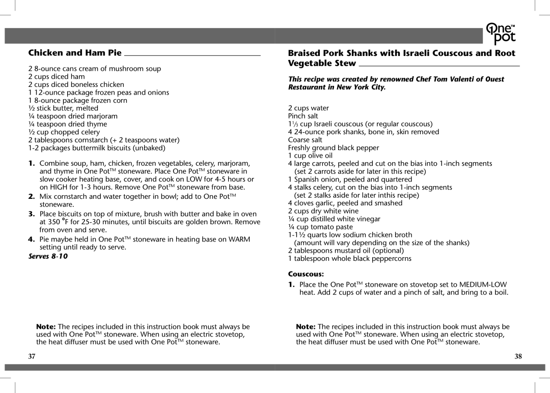 Crock-Pot OnePot manual Chicken and Ham Pie, Couscous 