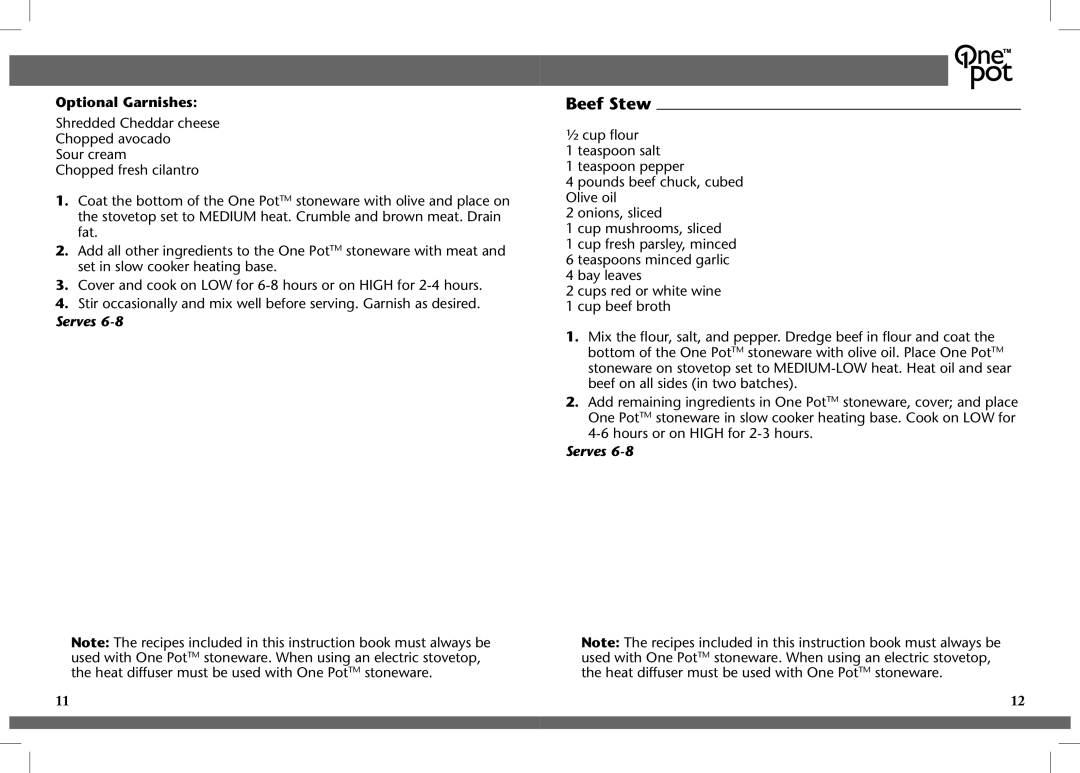 Crock-Pot OnePot manual Beef Stew, Optional Garnishes 