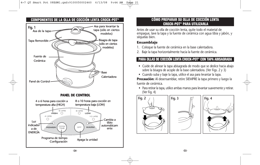 Crock-Pot Smart-Pot 4-7 Quart warranty Panel De Control, Cómo Preparar Su Olla De Cocción Lenta, Crock-Pot Para Utilizarla 