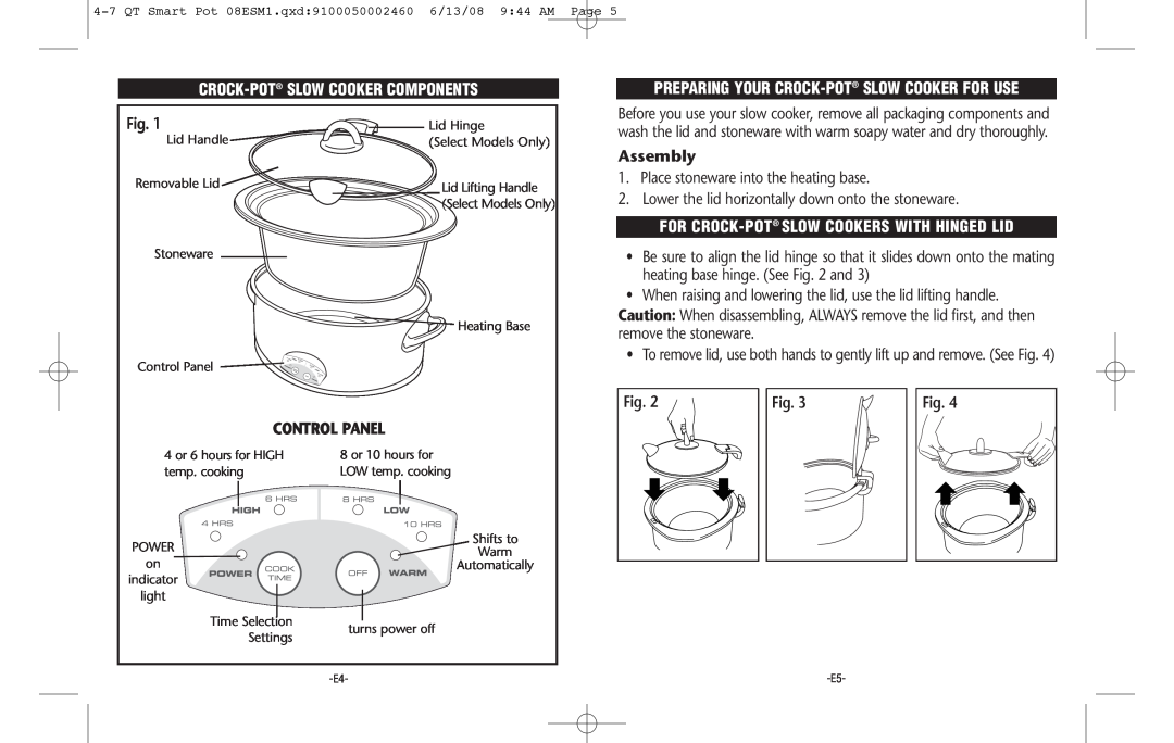 Crock-Pot Smart-Pot 4-7 Quart warranty Crock-Pot Slow Cooker Components, Control Panel, Assembly 