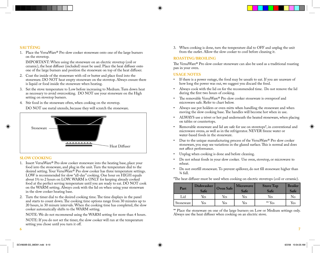 Crock-Pot VersaWare Pro owner manual Sautéing, Lid 