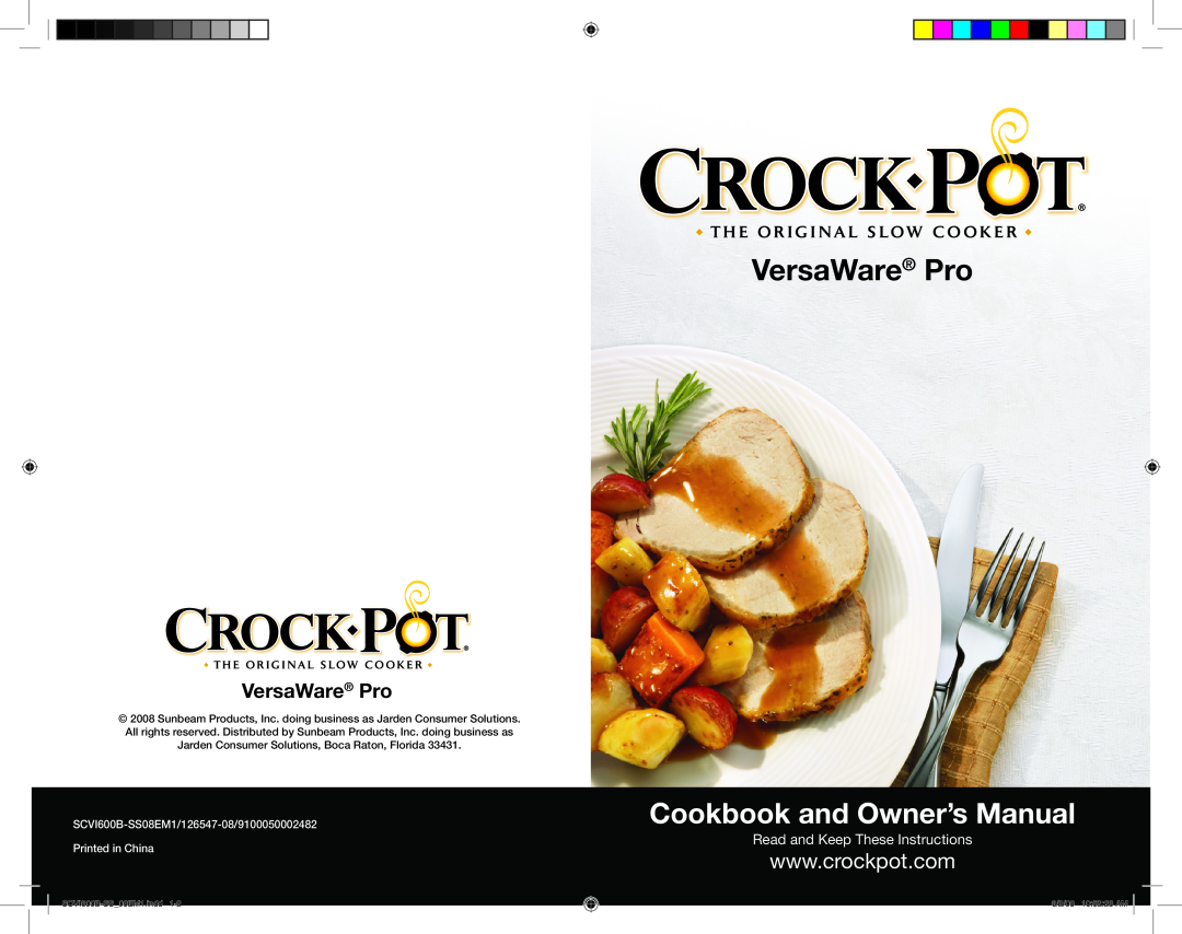 Crock-Pot VersaWare Pro owner manual Read and Keep These Instructions, SCVI600B-SS08EM1.indd, 6/2/08 105228 AM 