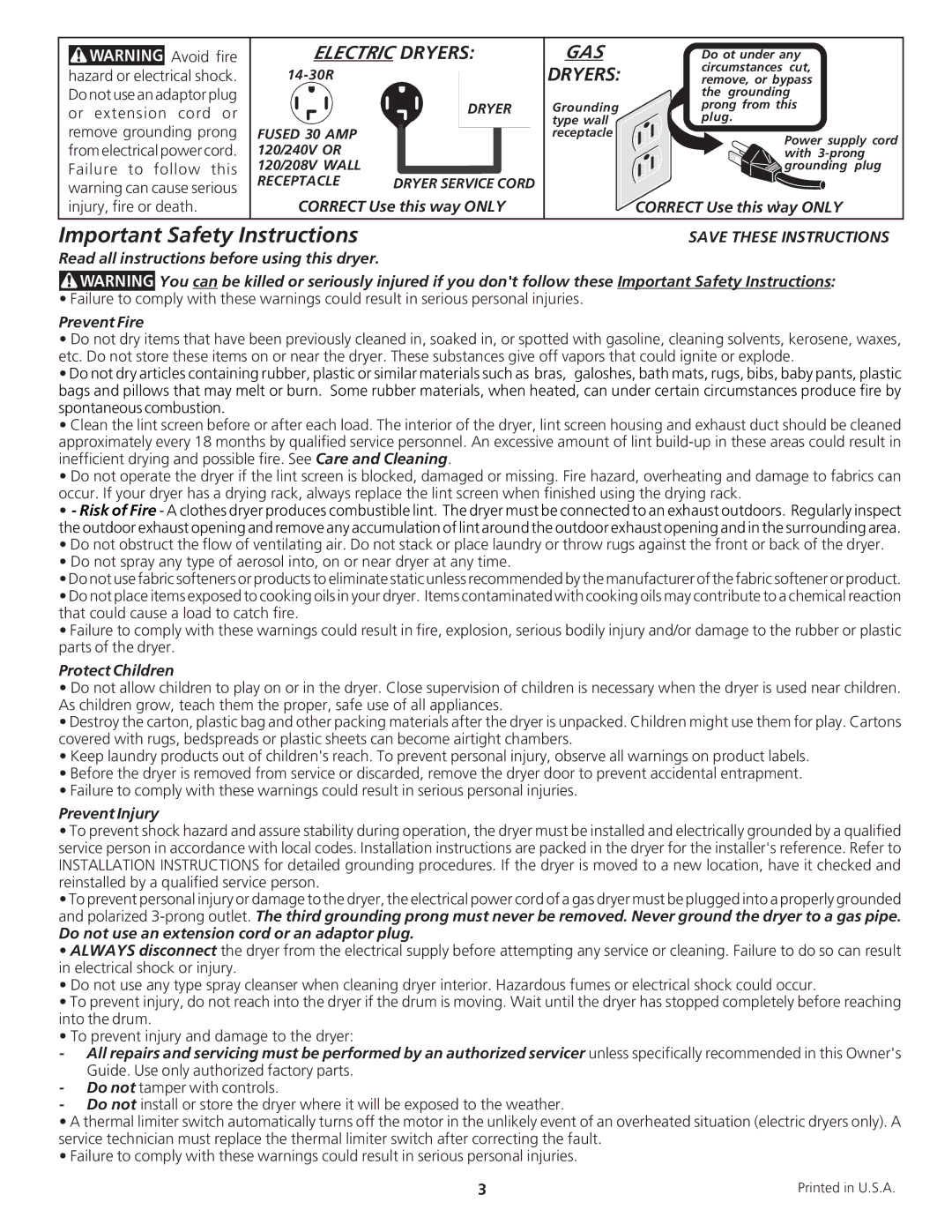 Crosley 134856200 manual Important Safety Instructions 