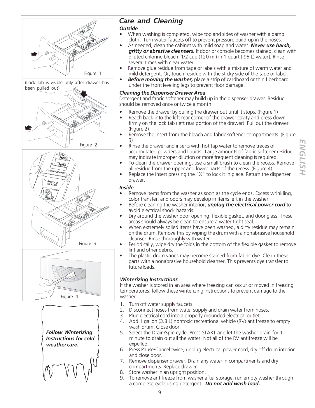 Crosley 134860400 manual Care and Cleaning 