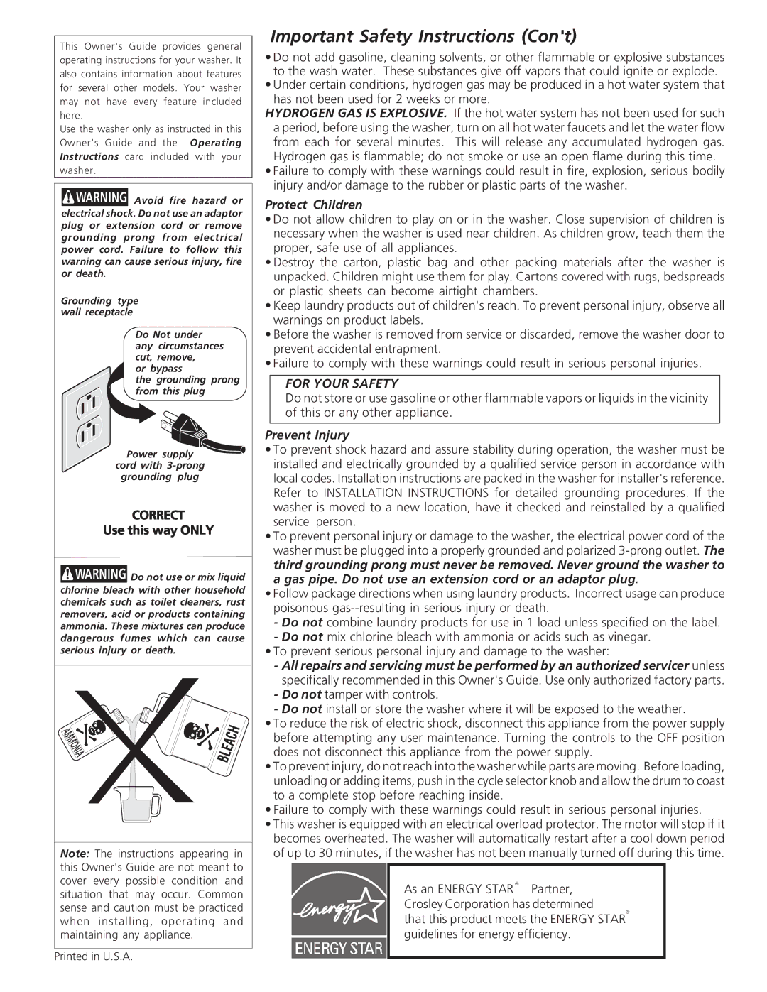 Crosley 134888600A manual Protect Children, For Your Safety, Prevent Injury 