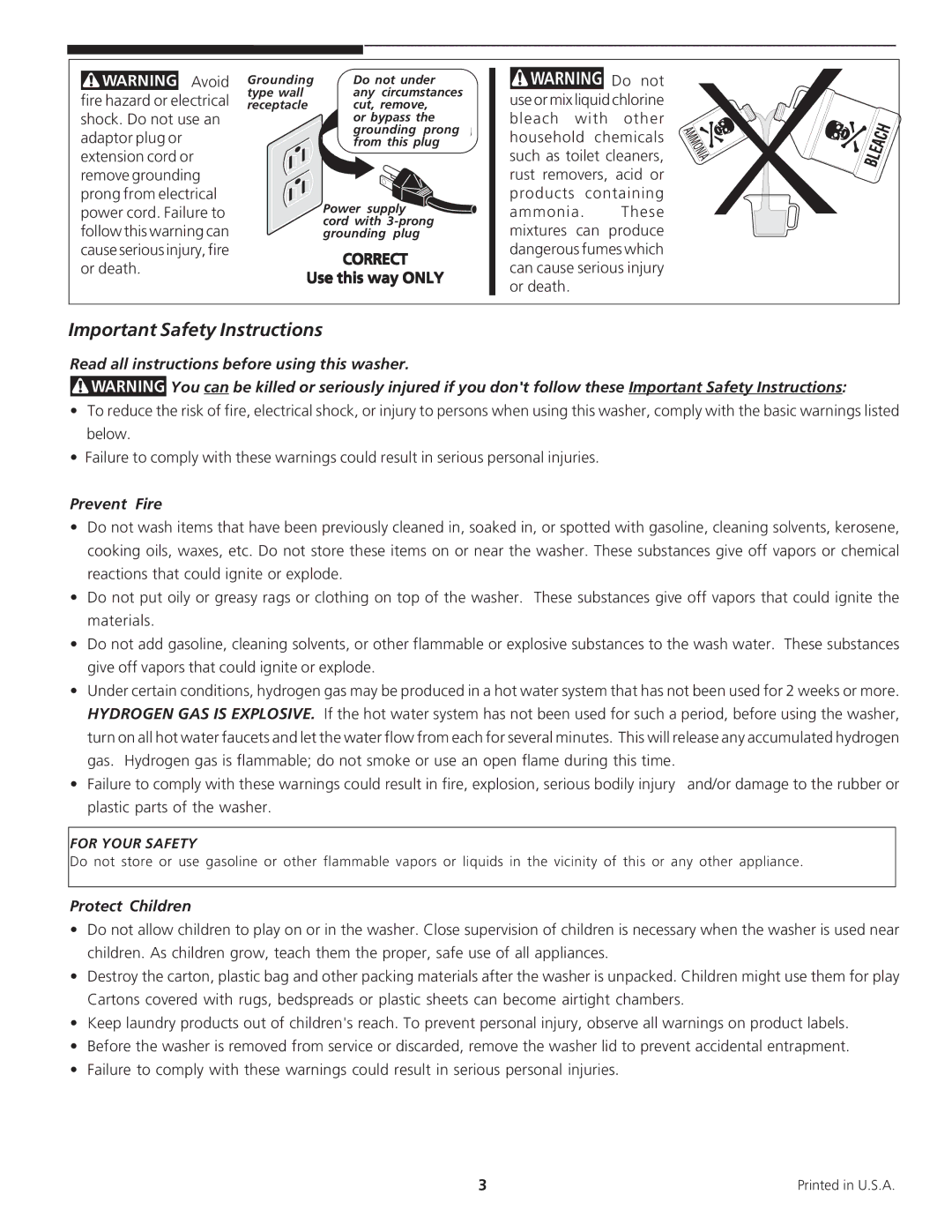 Crosley 134894000A manual Important Safety Instructions, Prevent Fire, Protect Children 